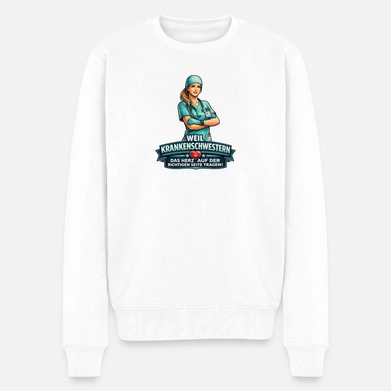 Krankenschwester Herzseite Design - Männer Premium Bio Pullover - Weiß