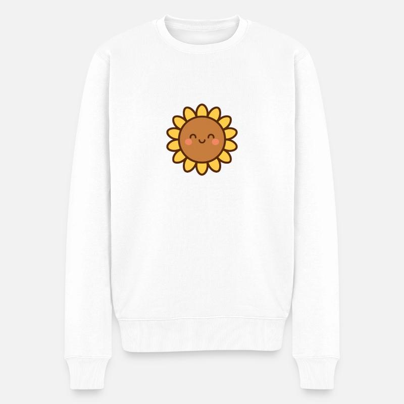 Gelbe Lächelnde Blume - Männer Premium Bio Pullover - Weiß