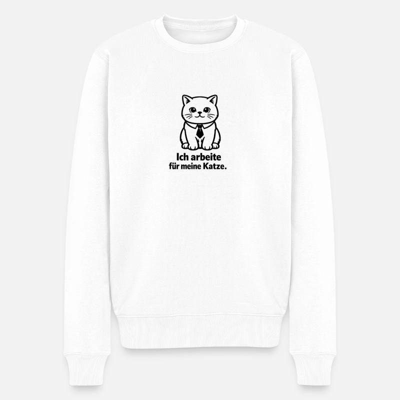 Ich arbeite für meine Katze - Männer Premium Bio Pullover - Weiß