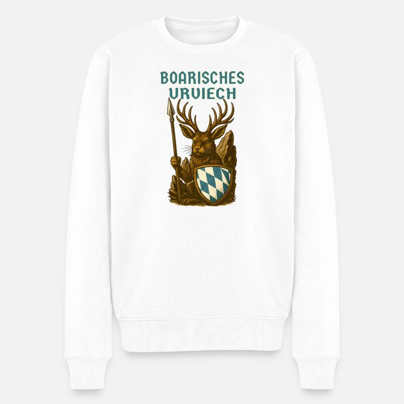 Bayerischer Wolpertinger Boarisches Urviech - Männer Premium Bio Pullover - Weiß