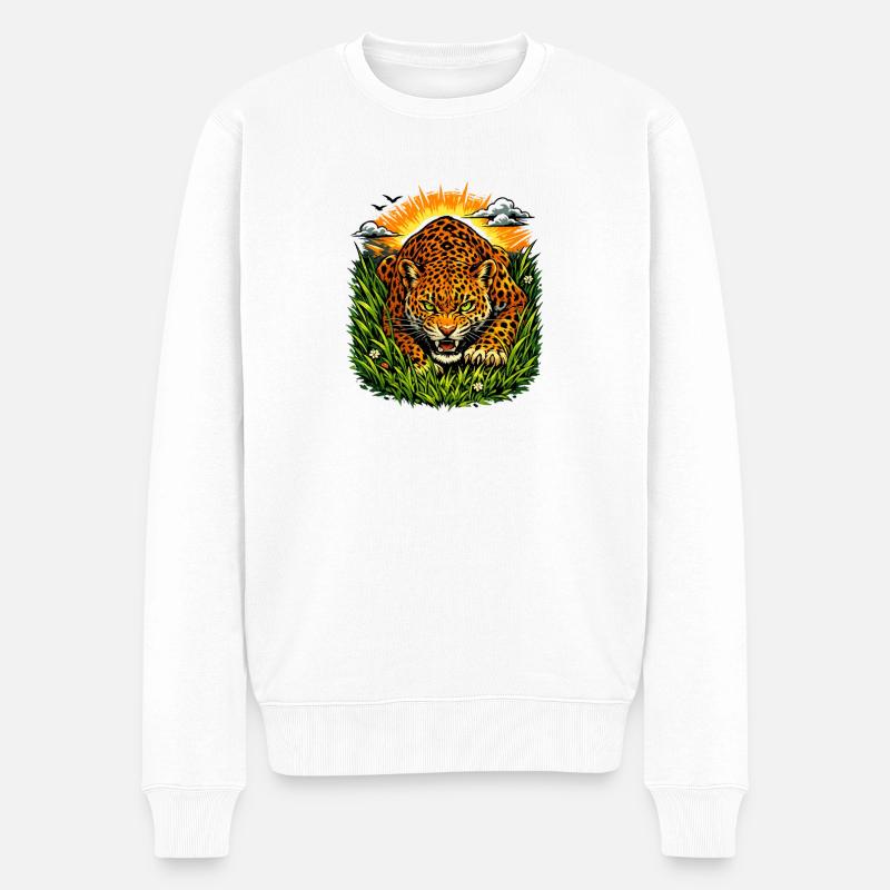 Leopard im Sonnenaufgang - Männer Premium Bio Pullover - Weiß