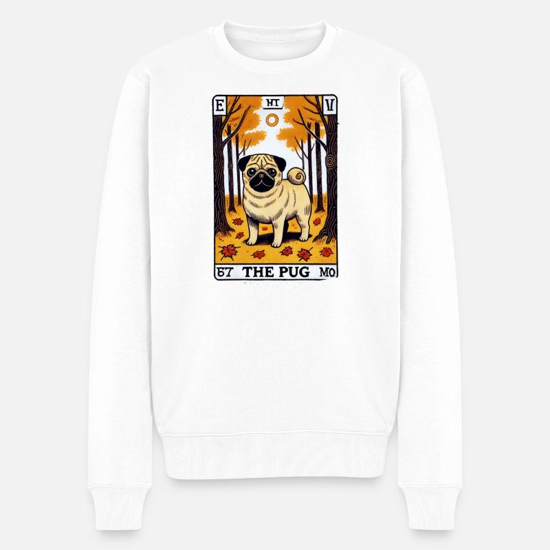 Mops-Tarot im Herbstwald - Männer Premium Bio Pullover - Weiß
