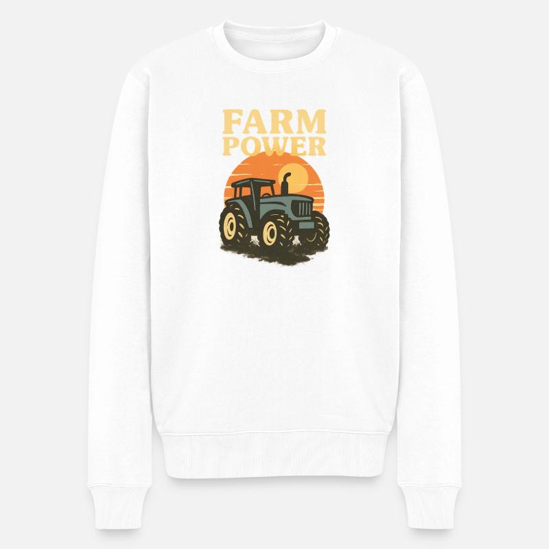 Tracteur et Coucher de soleil - Pull Premium bio Homme - blanc