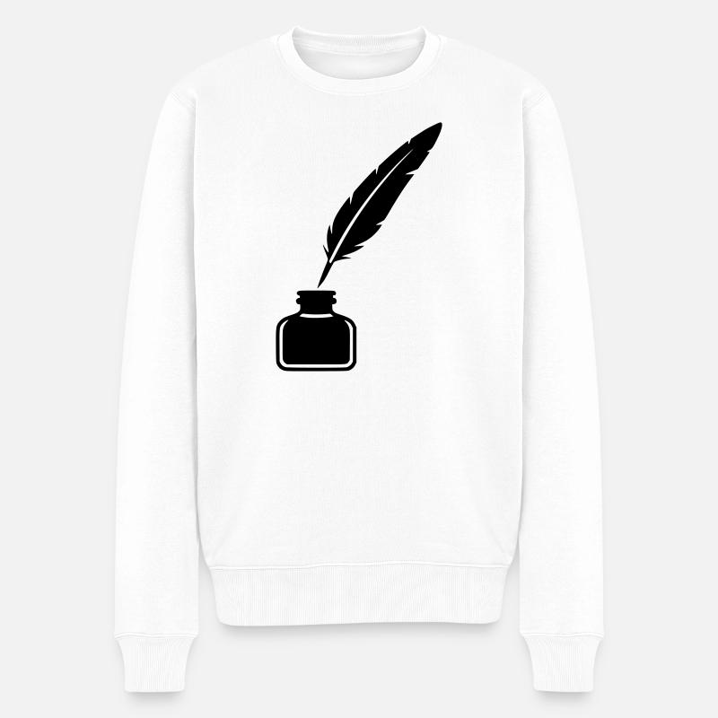 Federkiel Tintenfass Silhouette - Männer Premium Bio Pullover - Weiß