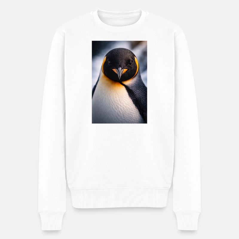 Pinguin Nahaufnahme mit Farbkontrast - Männer Premium Bio Pullover - Weiß