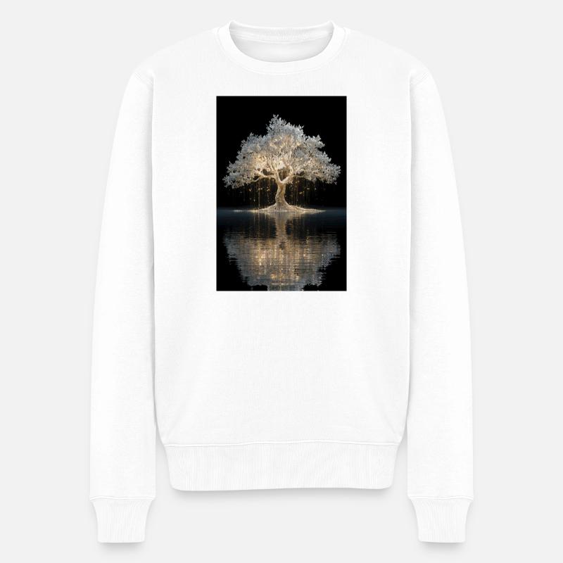 Leuchtender goldener Baum am Wasser - Männer Premium Bio Pullover - Weiß