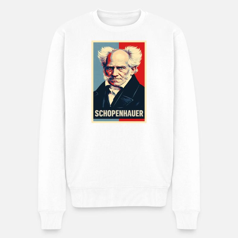 Portrait pop art d’Arthur Schopenhauer - Pull Premium bio Homme - blanc