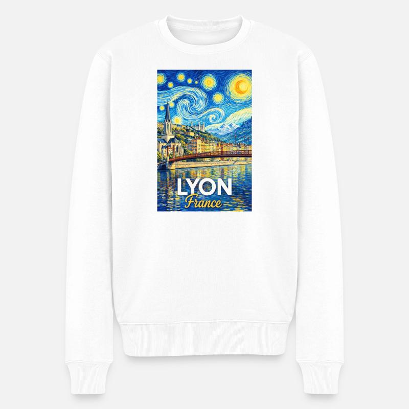 Lyon, Frankreich - Männer Premium Bio Pullover - Weiß
