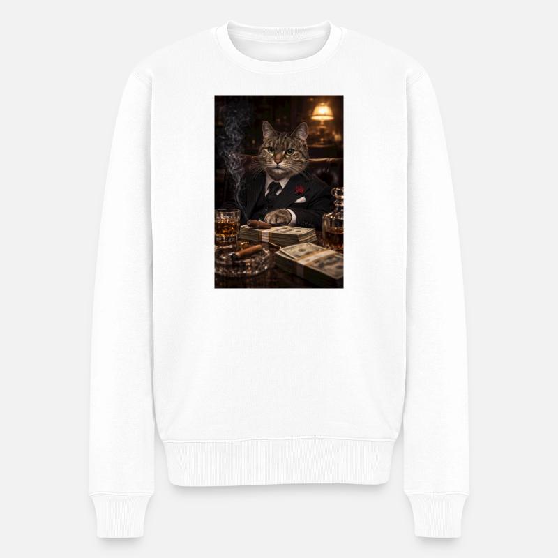 Katzenfinanzier im Smoking - Männer Premium Bio Pullover - Weiß