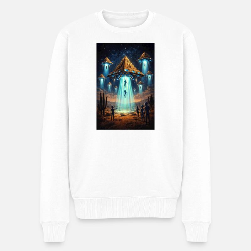 Alien UFO Pyramid Rocket - Männer Premium Bio Pullover - Weiß
