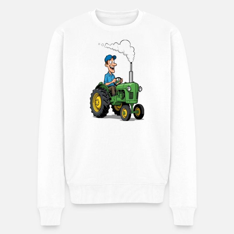 Tracteur cartoon fermier coloré - Pull Premium bio Homme - blanc