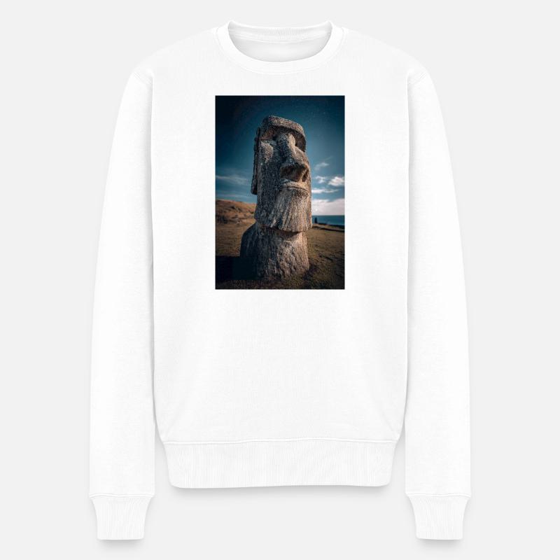 Moai cosmique sous la nuit étoilée - Pull Premium bio Homme - blanc