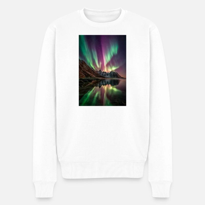 Refleksje w Aurora Peaks - Ekologiczna męska bluza Premium - biały