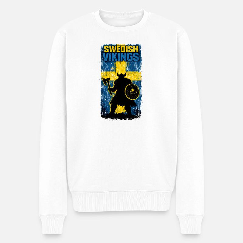 Schwedische Wikinger – Wikingerkrieger Schweden Flagge Distr - Männer Premium Bio Pullover - Weiß