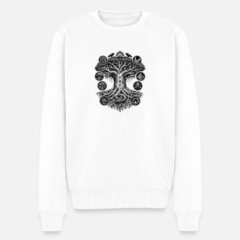 Yggdrasil-Lebensbaum-Wikinger-Design - Männer Premium Bio Pullover - Weiß