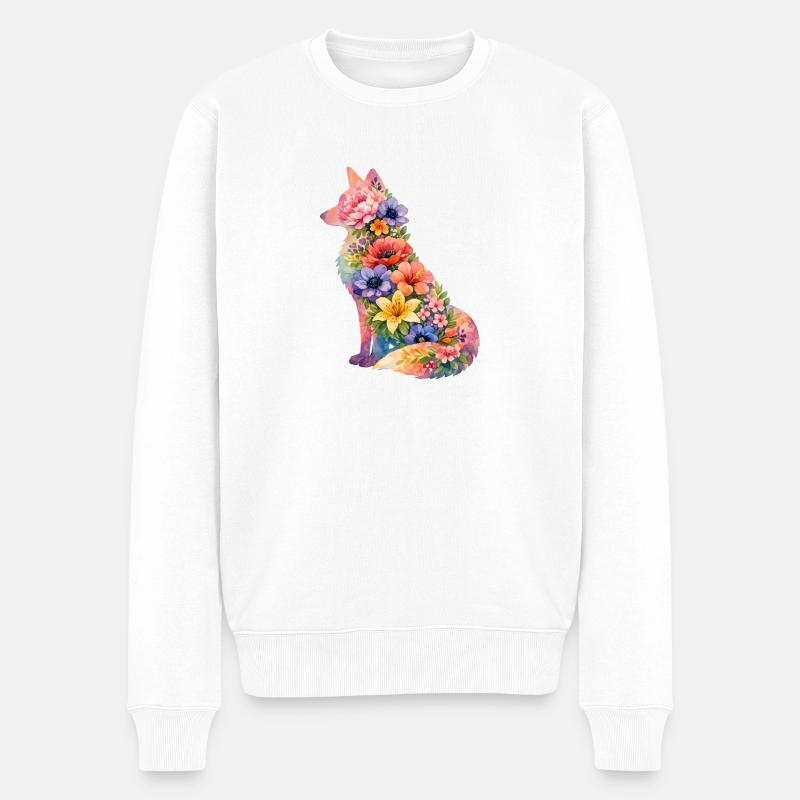 Fleurs en silhouette de renard - Pull Premium bio Homme - blanc
