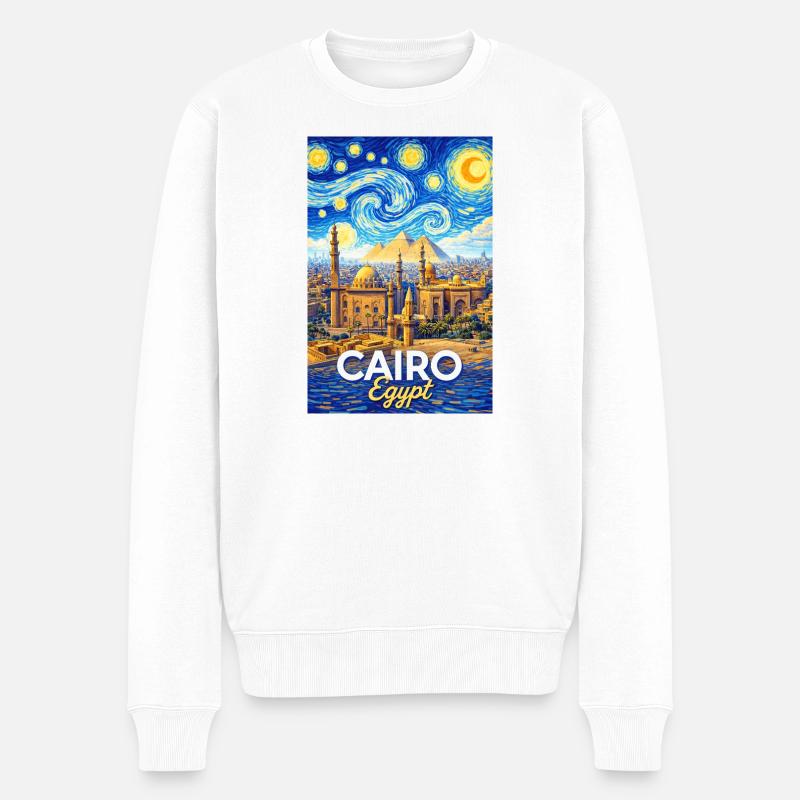 Cairo Nights: Pyramider og stjerner - Økologisk premium-sweatshirt til mænd - hvid