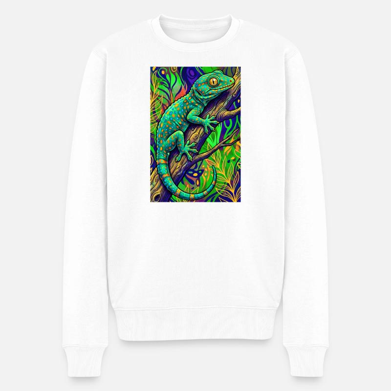 Gecko - Männer Premium Bio Pullover - Weiß
