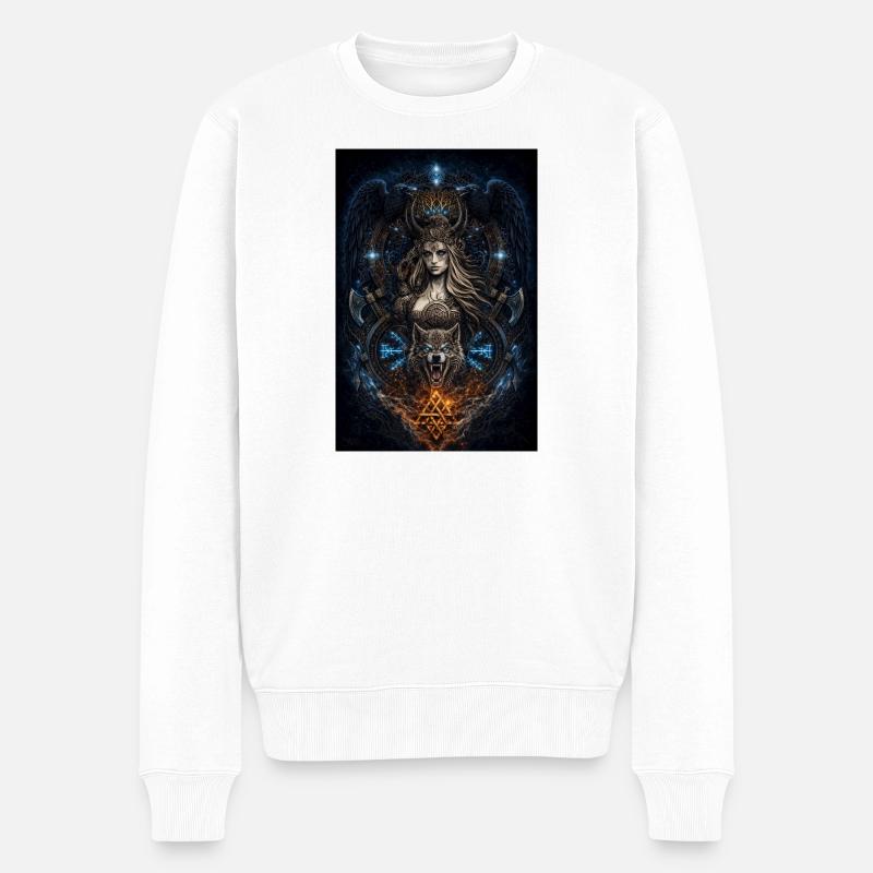 Wikinger Freya Hugin & Munin Wolf Runen - Männer Premium Bio Pullover - Weiß