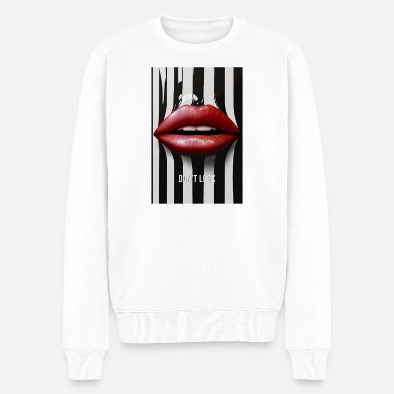 Don’t Look Lippen Statement Design - Männer Premium Bio Pullover - Weiß