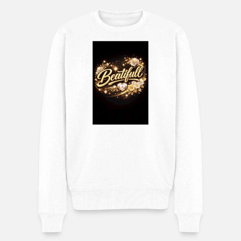 Goldenes Beautiful Blütenzauber - Männer Premium Bio Pullover - Weiß
