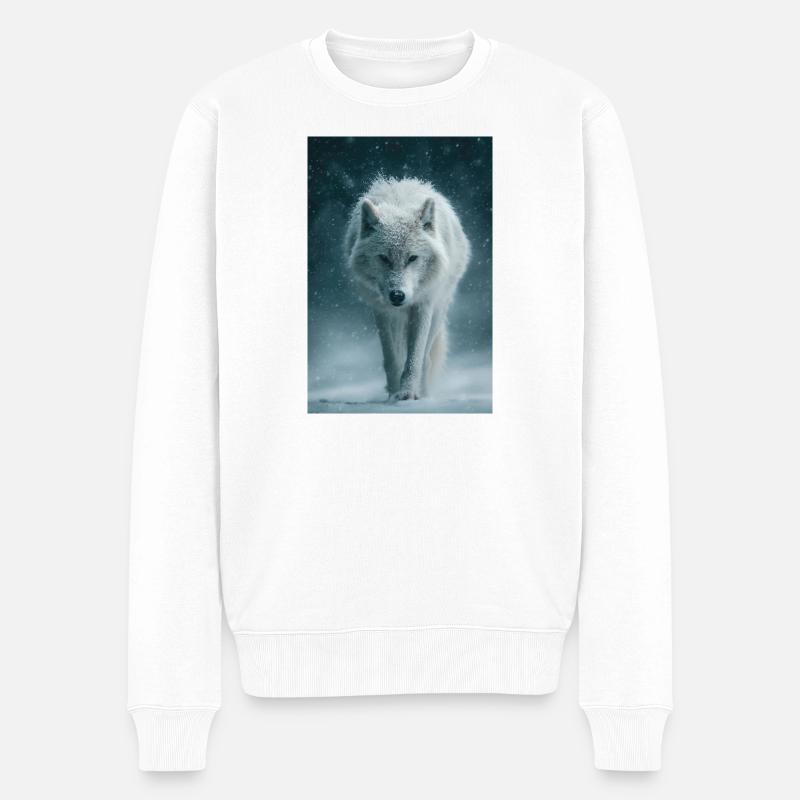 Arktischer Wolf im Schneefall - Männer Premium Bio Pullover - Weiß