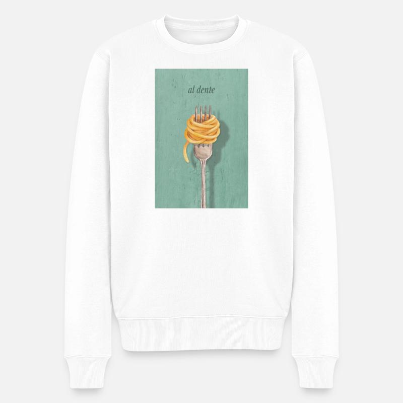Pasta Gabel al dente Küchen Design - Männer Premium Bio Pullover - Weiß
