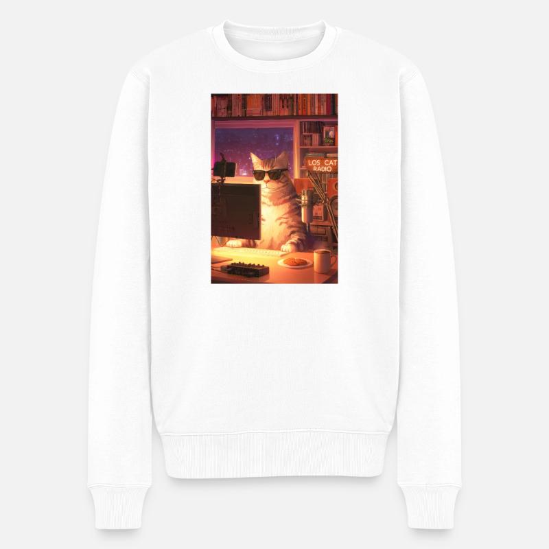 Cat Stream Neon Studio - Männer Premium Bio Pullover - Weiß