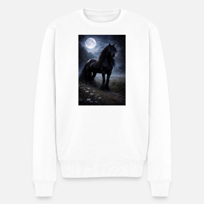 Mondnacht Pferd im Nebelwald - Männer Premium Bio Pullover - Weiß