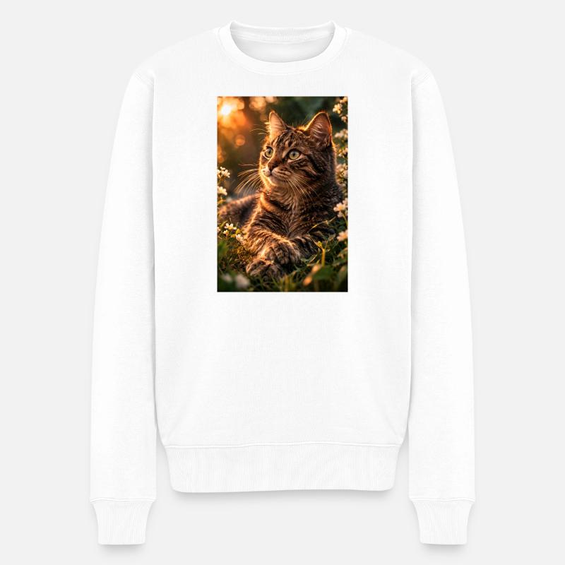 Katze bei Sonnenuntergang - Männer Premium Bio Pullover - Weiß