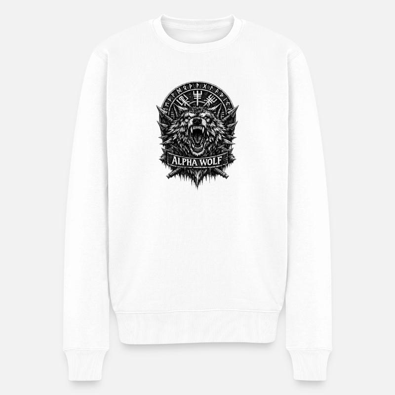 Blason runique de l’Alpha Wolf - Pull Premium bio Homme - blanc