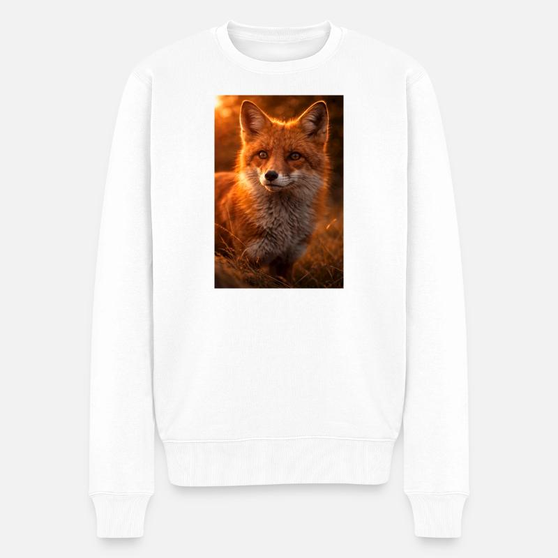 Oranger Fuchs bei Sonnenuntergang - Männer Premium Bio Pullover - Weiß