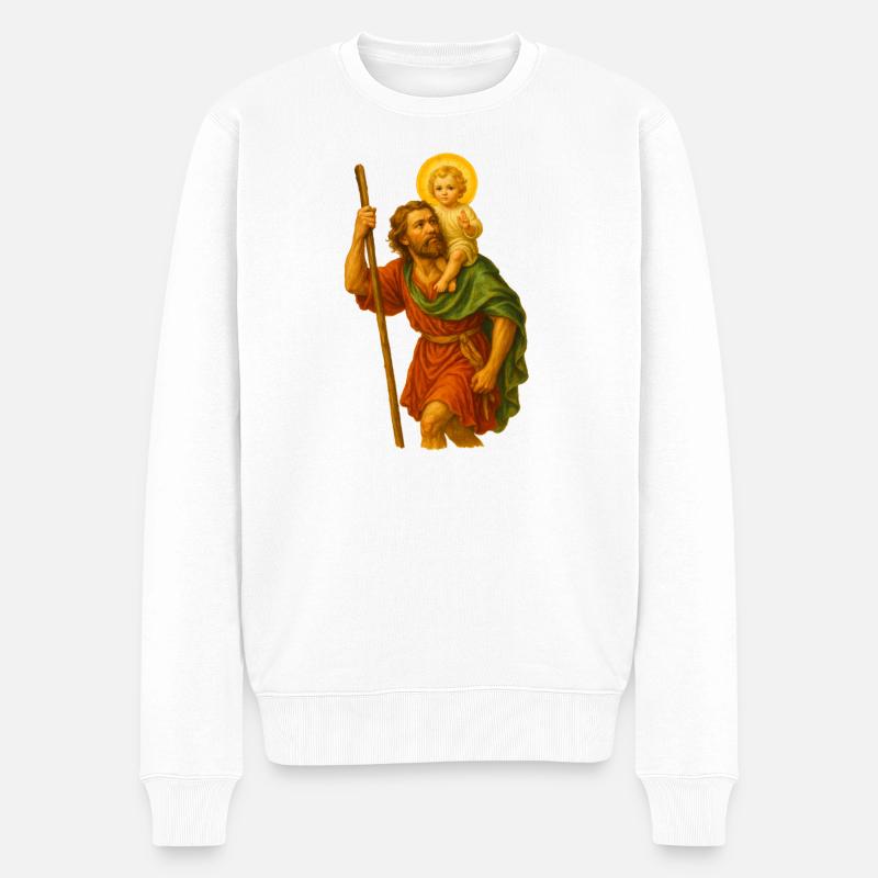 Heiliger Wanderer mit Kind - Männer Premium Bio Pullover - Weiß