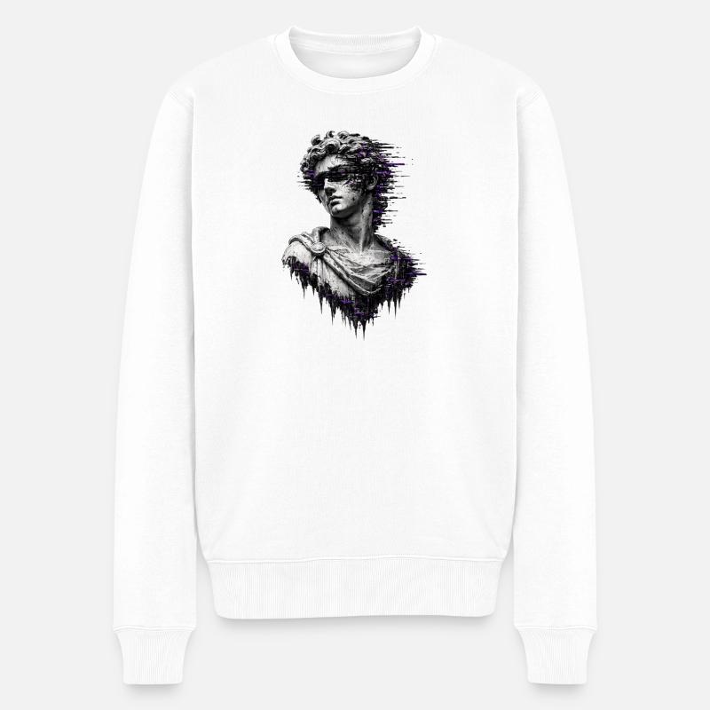 Lila Glitch Classic-Statue - Männer Premium Bio Pullover - Weiß