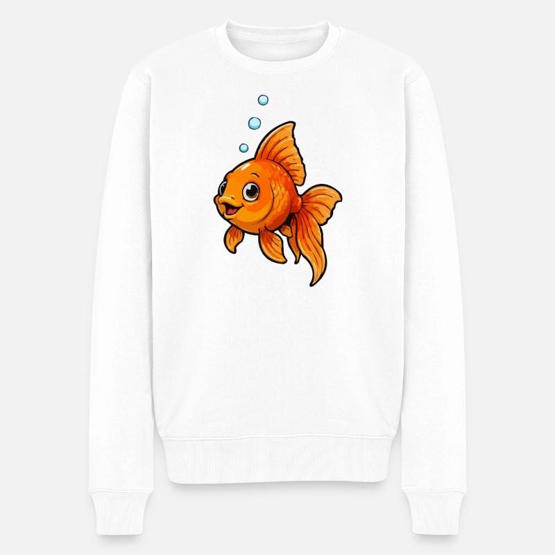 Fröhlicher Goldfisch Cartoon - Männer Premium Bio Pullover - Weiß