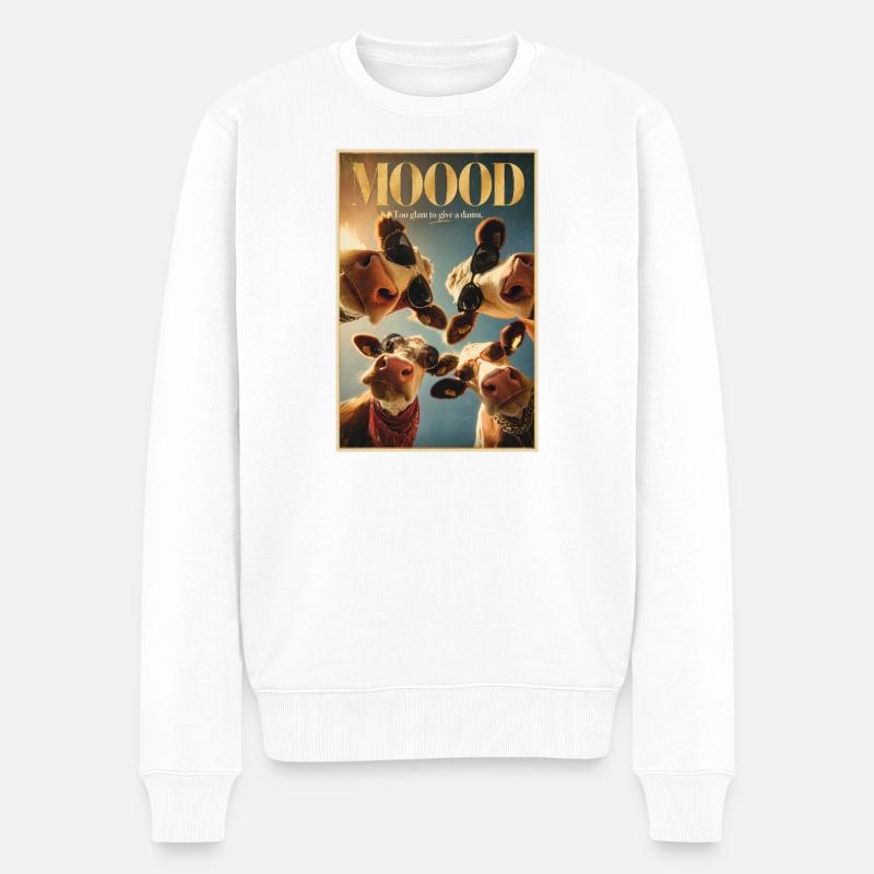 Mood Moo : Affiche Glam Cow - Pull Premium bio Homme - blanc