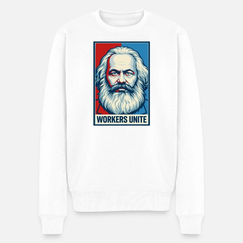 Marx-Porträt: Workers Unite-Plakat - Männer Premium Bio Pullover - Weiß