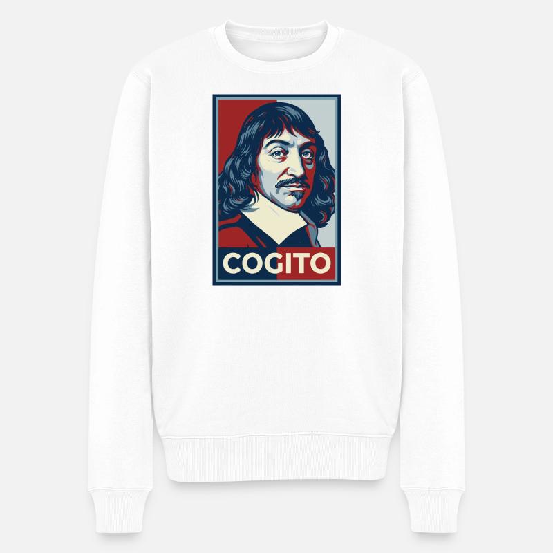 Descartes Cogito Pop Art Portrait - Pull Premium bio Homme - blanc