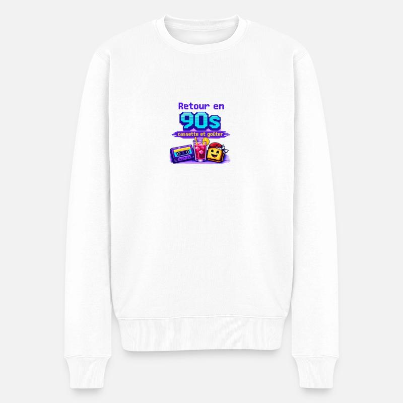 Retour en 90s: cassette et goûter - Pull Premium bio Homme - blanc