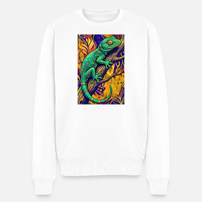 Gecko - Männer Premium Bio Pullover - Weiß