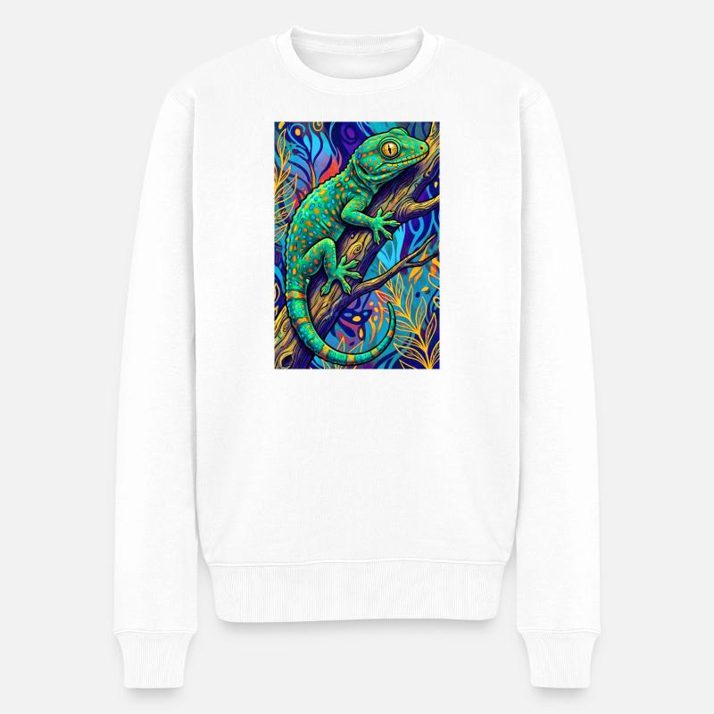 Gecko - Männer Premium Bio Pullover - Weiß