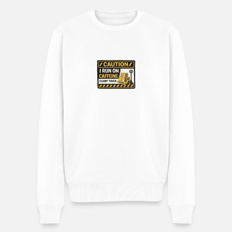 Koffeinbetriebener Gabelstapler-Patch - Männer Premium Bio Pullover - Weiß
