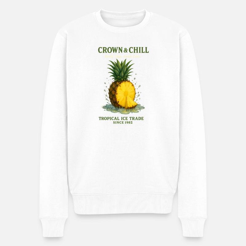 Kronen & Chill: Ananas Tropen-Print - Männer Premium Bio Pullover - Weiß
