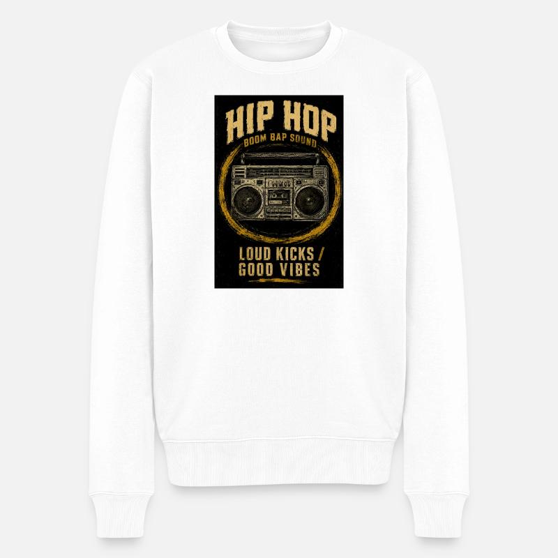 Boombox schlägt Hip-Hop-Vibes - Männer Premium Bio Pullover - Weiß