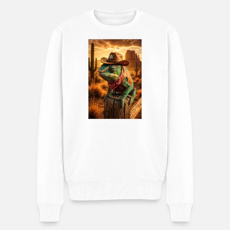 Gecko Cowboy du Désert - Pull Premium bio Homme - blanc