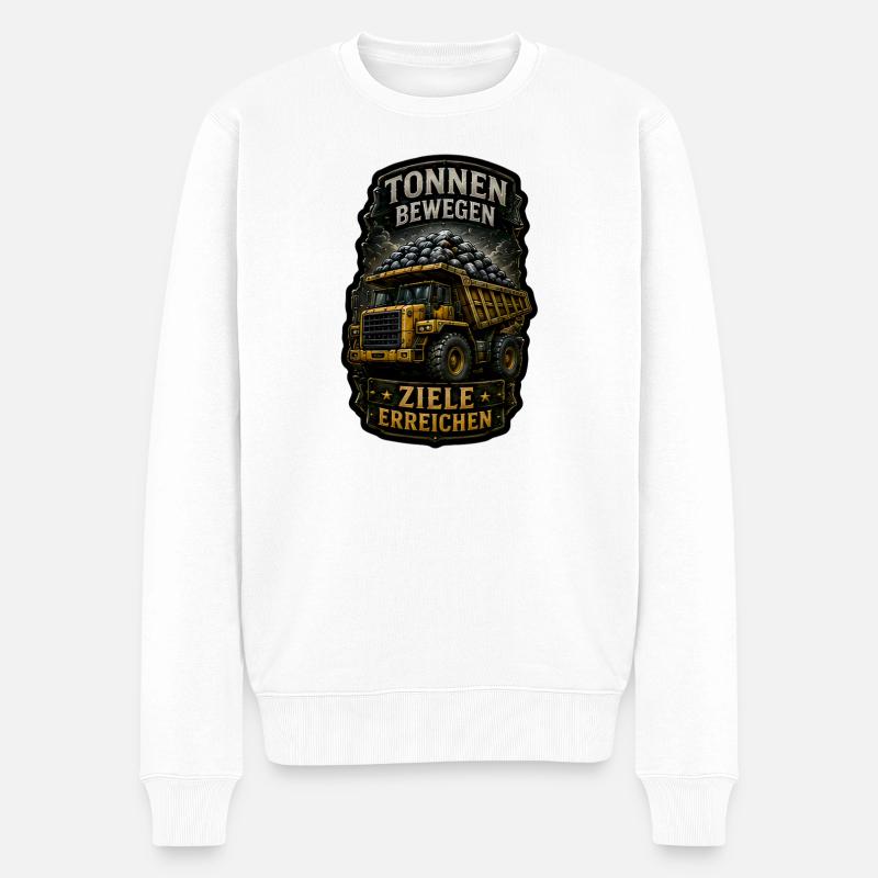 Tonnen bewegen. Ziele erreichen. - Männer Premium Bio Pullover - Weiß