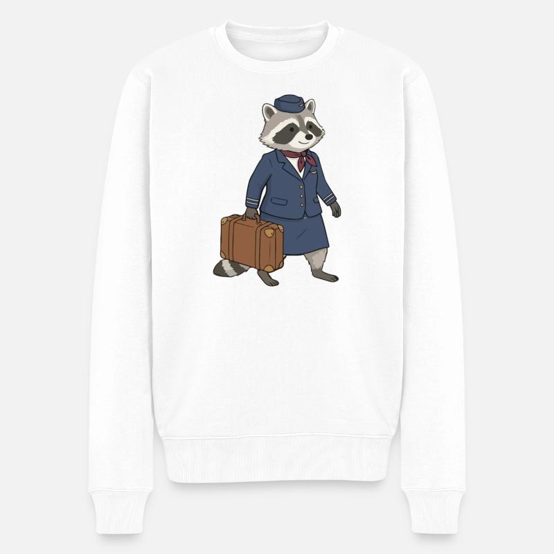 Reise-Waschbär im Anzug - Männer Premium Bio Pullover - Weiß