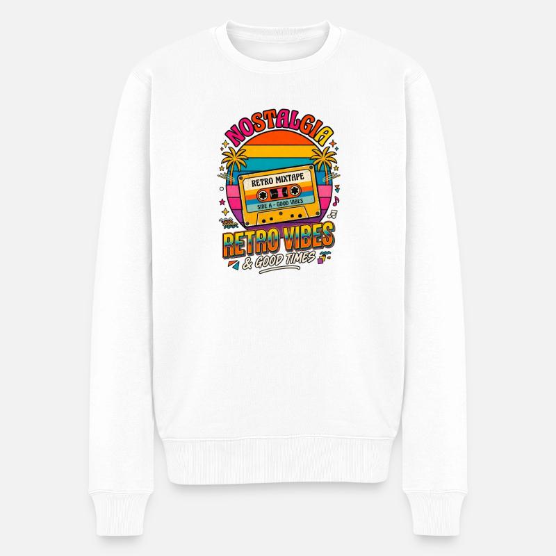 Retro-Mixtape-Nostalgie-Vibes - Männer Premium Bio Pullover - Weiß
