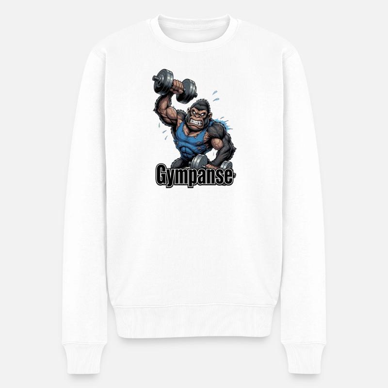Gympanse Kraft-Gorilla - Männer Premium Bio Pullover - Weiß