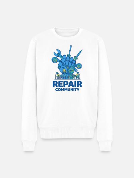 Cultuur van gereedschappen van de reparatiegemeenschap - Mannen Premium Bio sweater - wit